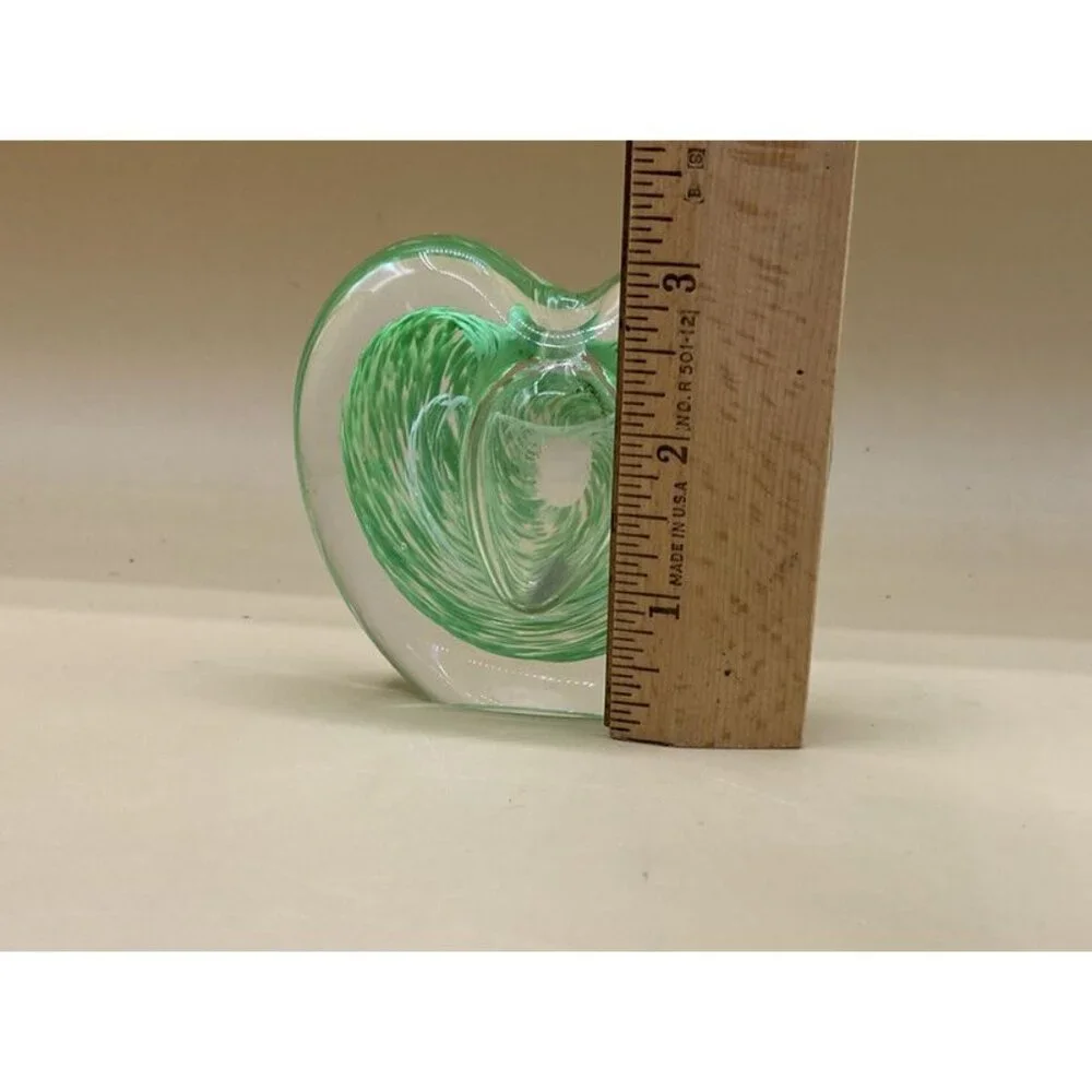 Art Glass Heart Bud Vase 3” Paperweight Sommerso Green Swirl Clear